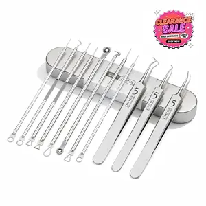 Professional 11 PCS Pimple Popper Tool Kit with Stainless Steel Needles for Blackhead Removal & Acne Extraction Face Cleaning Kit for Skincare Cleansing Facial Care Absorption Wand Skin