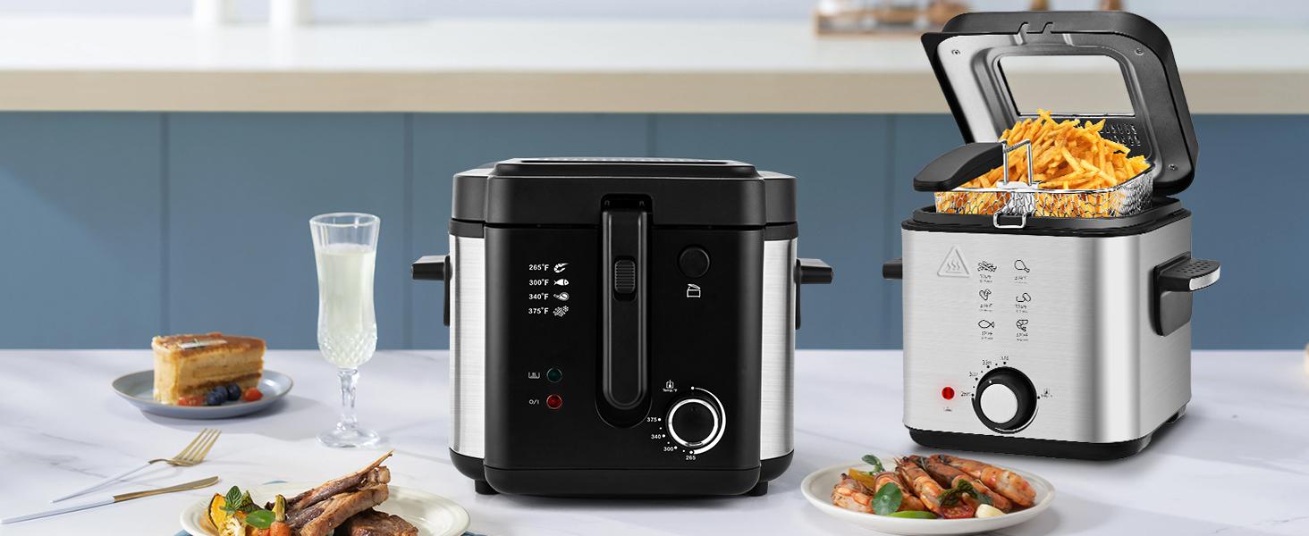 SUSTEAS 1500W electric fryer with basket, temperature control, removable lid with non-stick inner pot, easy to clean, convenient  kitchen appliance Home
