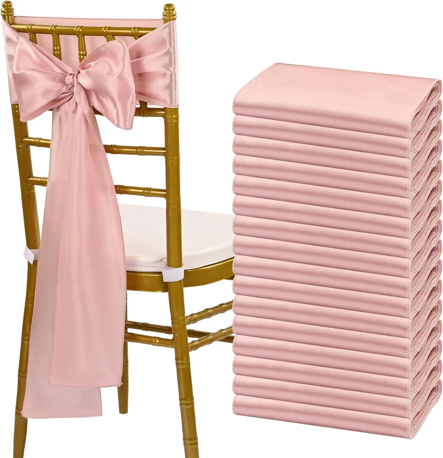 FANI 50/60/100/120 PCS  Satin Chair Sashes Bows Universal Chair Cover for Wedding Reception Restaurant Event Decoration Banquet,Party,Hotel Event Decorations (7 x 108 inch) Removable Washable Slipcover
