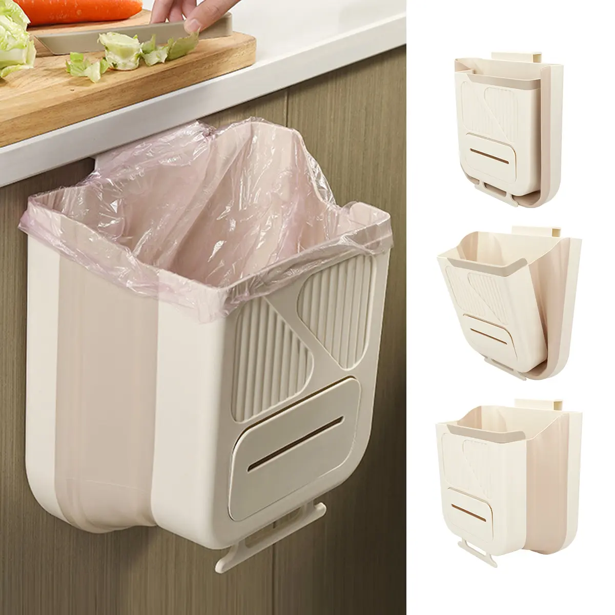 Foldable Kitchen Trash Can – 1 Count Hanging Garbage Storage Bucket, Kitchen Bin, Space-saving Kitchen Accessory for Home, Kitchen Waste Management, Kitchen, Bathroom, RV, and Camping Use