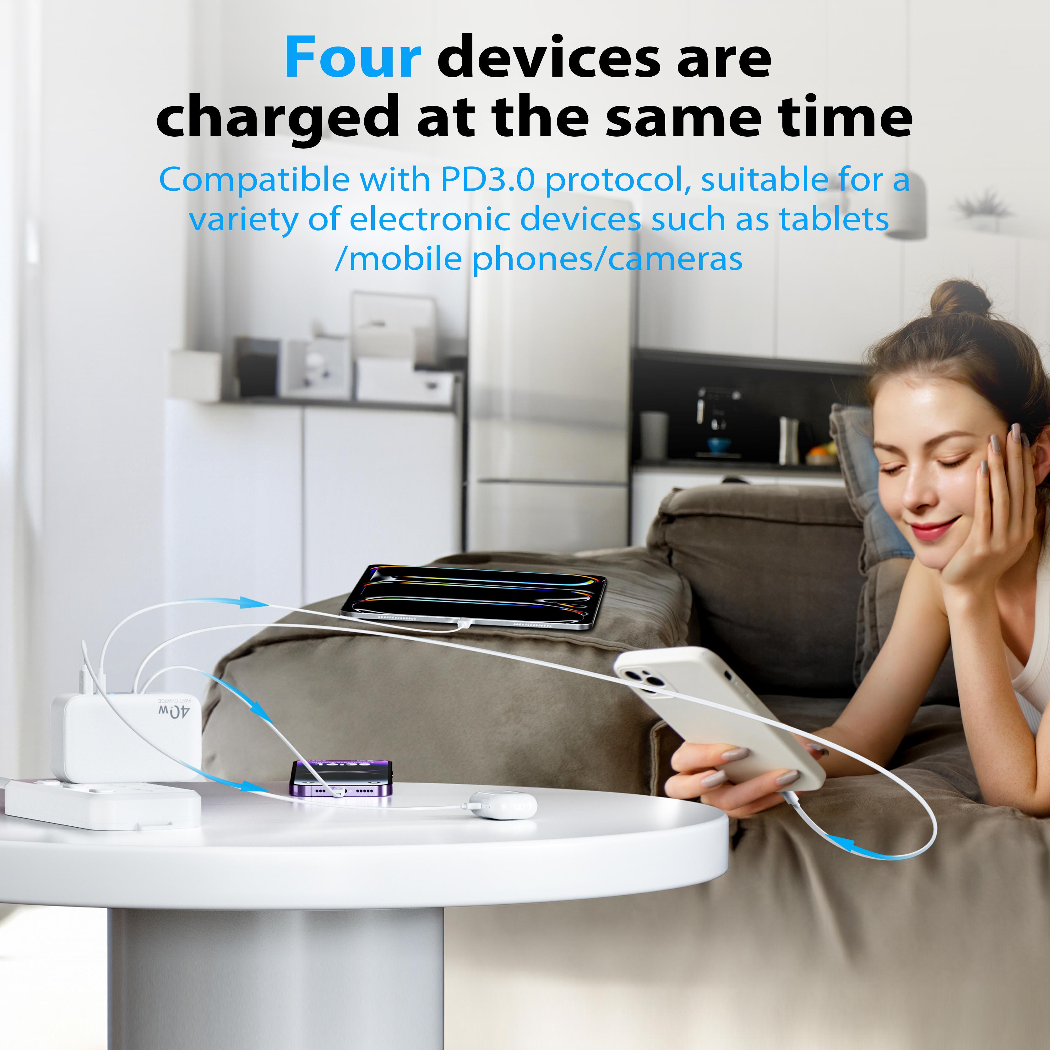 4-in-1 Retractable Gan Wall Charger Plug for iPhone 17 USB C,Travel Essentials Brick Multiport,3ft Lightening+ Type C Cables,40W Fast Charging Foldable Block for iPhone 17 Pro/16/15/14/13,iPad,Galaxy 4-in-1 Retractable Gan Wall Charger Plug for iPhone 17 USB C,Travel Essentials Brick Multiport,3ft Lightening+ Type C Cables,40W Fast Charging Foldable Block for iPhone 17 Pro/16/15/14/13,iPad,Galaxy