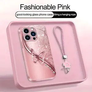 Suitable for [iPhone 14 Pro Max] high-end women's phone case🤩，a free four-leaf clover ，the pattern is printed, not glitter simple printed butterfly design is included,drop-resistant and fingerprint-proof YM99