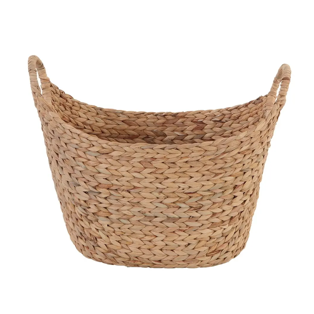 Extra Large Woven Water Hyacinth Storage Basket | Boat-Shaped Decorative Basket with Handles | Blanket, Toy, Pillow & Home Organization Basket