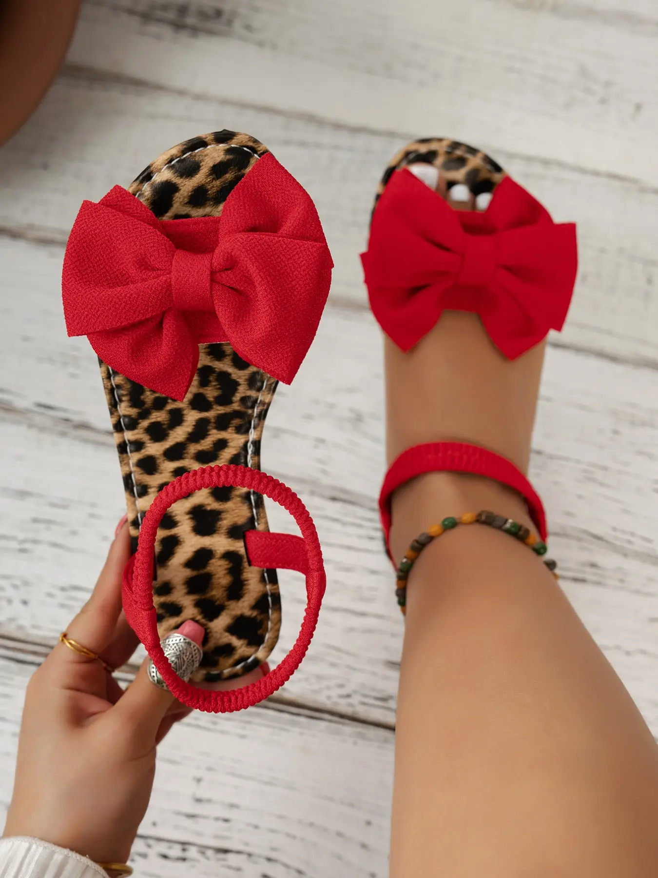 Women's Leopard Print Bow Flat Heel Rubber Sandals, Elegant Fashion Party Shoes, Fancy Sandals, Classy Sandals, Dressy Summer Shoes, Comfortable Luxury Beach Casual Evening Outdoor Footwear, Casual Summer Sandals, Fashionable Casual Sandals