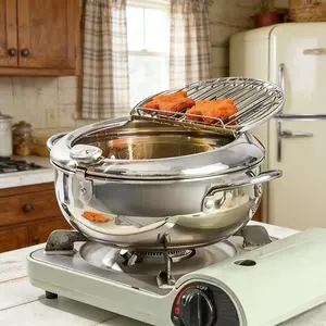 Stainless Steel Deep Fry Pan with Lid Non-stick Deep Fryer with Oil Filter Rack 1 Count 5 Bonus Accessories Egg Separator Bottle Opener Cleaning Towel Sponge Jam Spreader air fryer air fryers