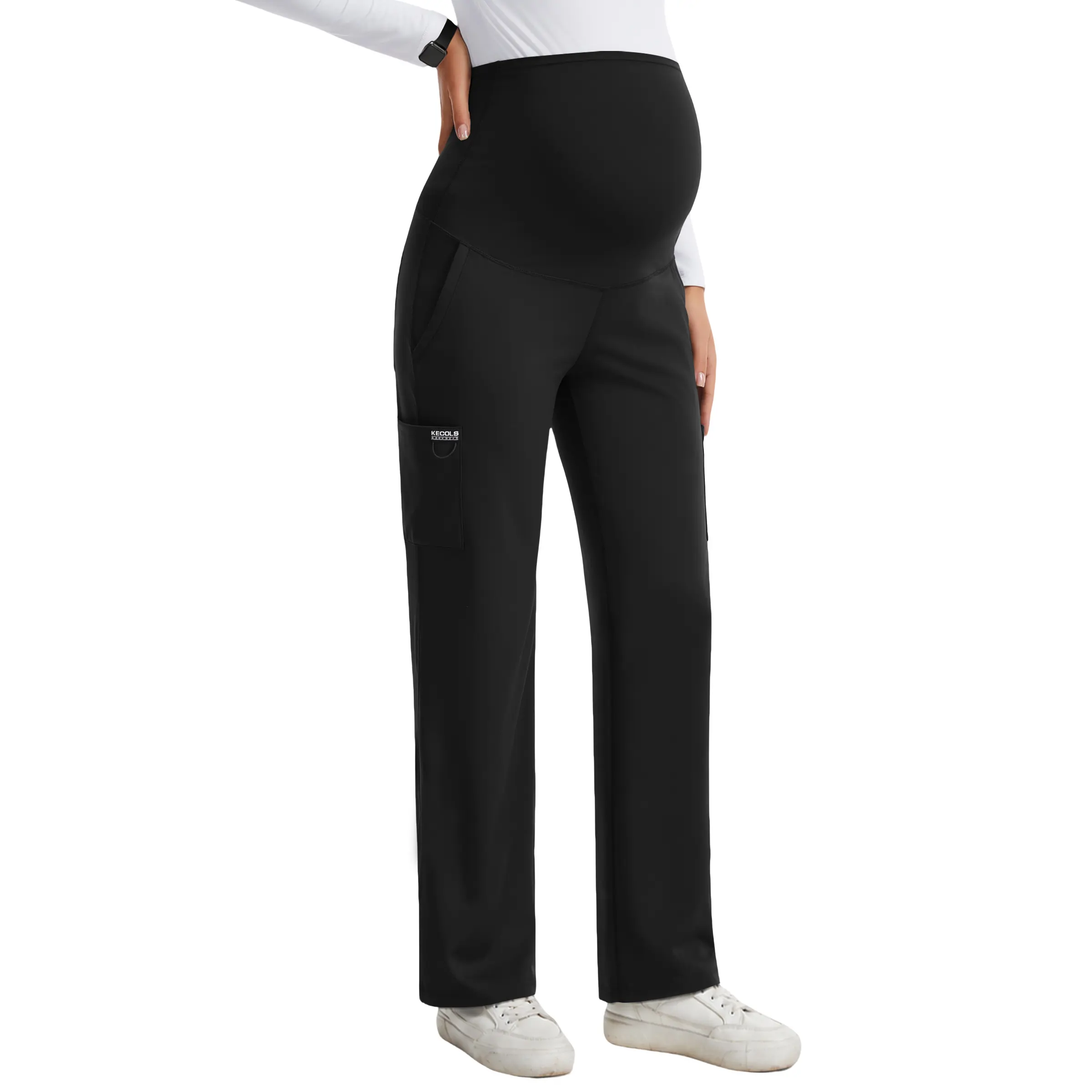 Women's Maternity Scrub Pants with 6 Pockets, 4-Way Stretchy Straight Leg Pregnancy Workwear Pant