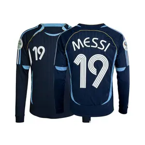 Messi 2006 World Cup Away Blue White Retro No.19 Long Sleeved Soccer Jerseys