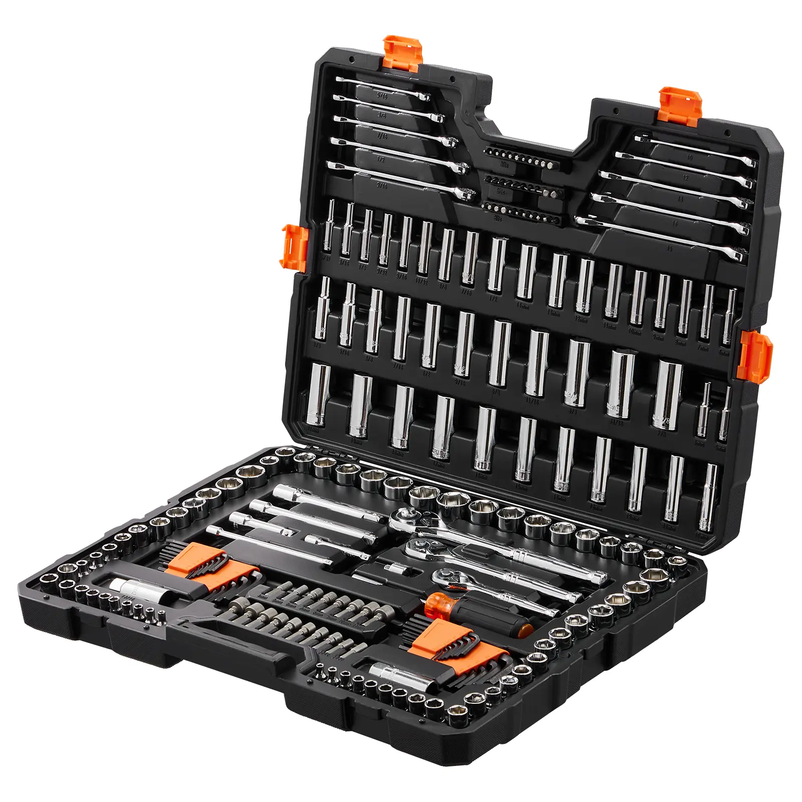 VEVOR 205-Piece Heavy-Duty Mechanic Toolkit, 1/4"-3/8"-1/2" Drive Deep & Standard SAE/Metric Sockets, Bits + Wrenches in 1 Kit, CR-V Chrome High Torque Work Tools with Storage Case - Car Tools for Home Repairs to DIY Fixes, Father's Day Gift, Bits + Wrenc