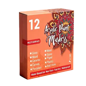 12 Pcs Acrylic Paint Markers Vibrant Opaque Colors Flexible Brush Tips for Fabric Rock Glass Wood DIY Craft Canvas Art Supplies for Adults Teens Kids