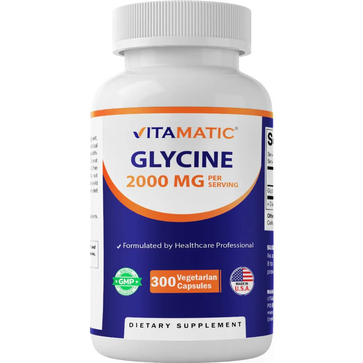 Vitamatic Amino Acid Capsule with Glycine - 2000mg Per Serving, 300 Count, GMO-Free, Gluten Free, GMP Certified, Adults' Daily Body Health Self Care Products Dietary Supplement