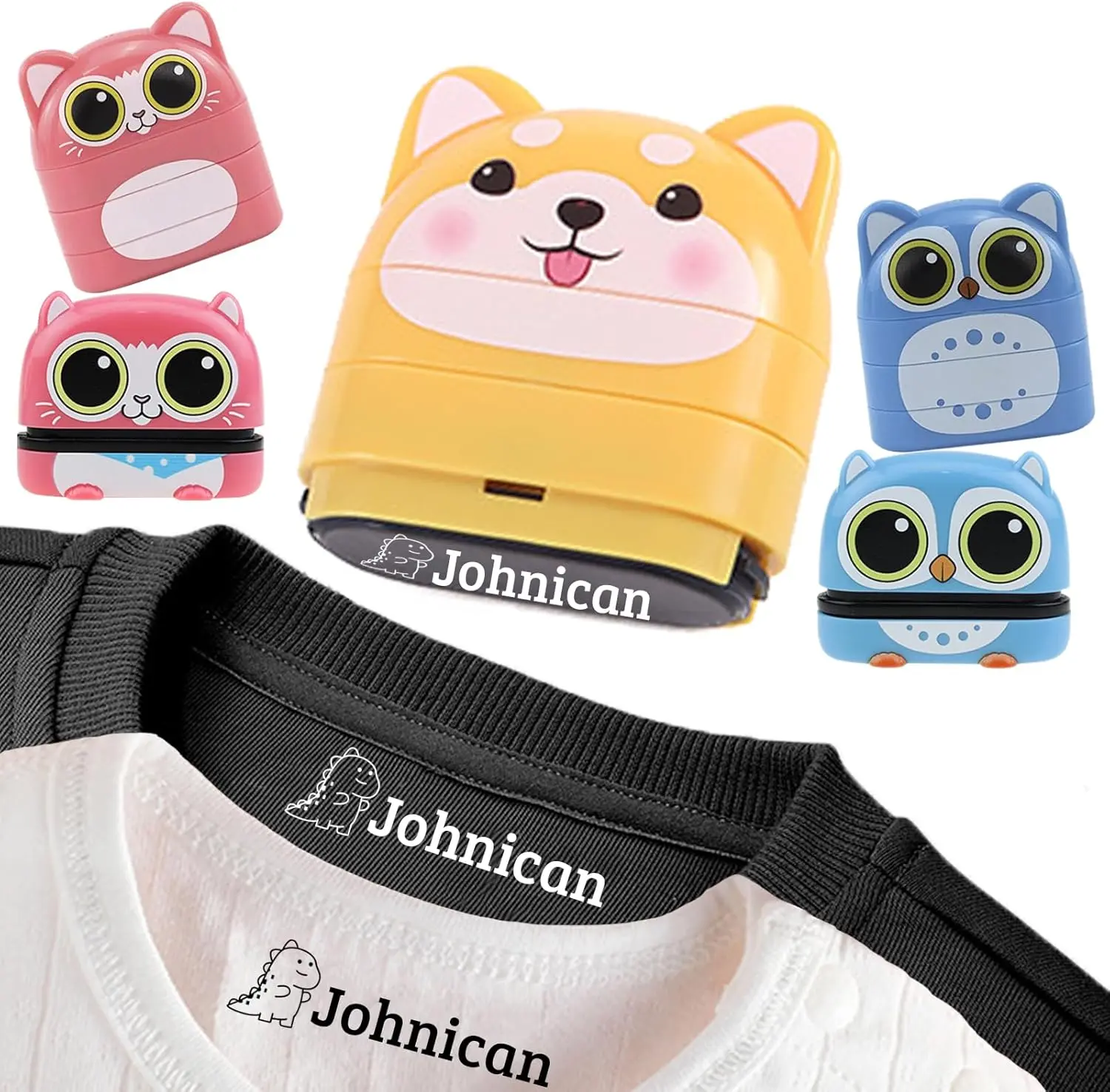 Kids' Waterproof Double-Layer Custom Stamp - Double-Sided, 1 White + 1 Black Ink, Hassle-Free Long-Lasting Clothing Marking Tool for School Uniforms (Home Supplies), Double-Layer Custom Stamps