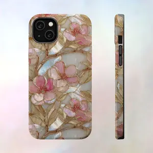 Cherry Blossom Phone Case, Spring Floral Faux Stained Glass Cover, Pink Sakura Aesthetic Case, iPhone 17 16 15 14 13