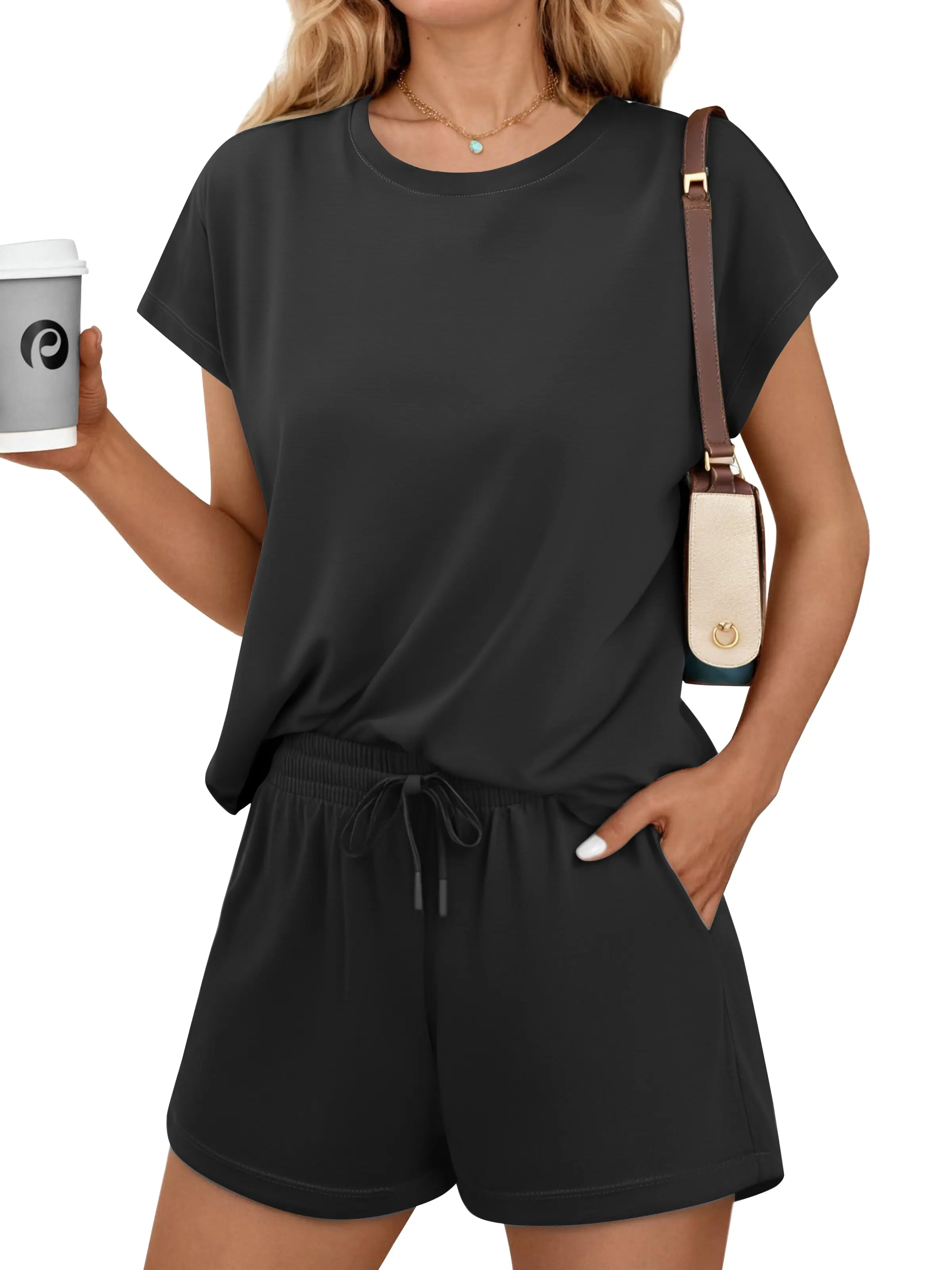 PINSPARK 2 Piece Sets for Women Summer Crewneck Matching Shorts Lounge Set with Pockets Casual Travel Outfits 2026 Trendy #SummerVibes summerwins,travel essentials,camping essentials tiktokshopbacktoschool