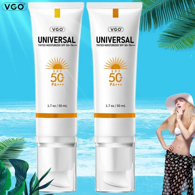 SPF 50+ VGO Tinted Sunscreen Moisturizer - Multi-Use Face Sunscreen with Natural Coverage, Lightweight Yellow Liquid for Daily UV Protection & Foundation