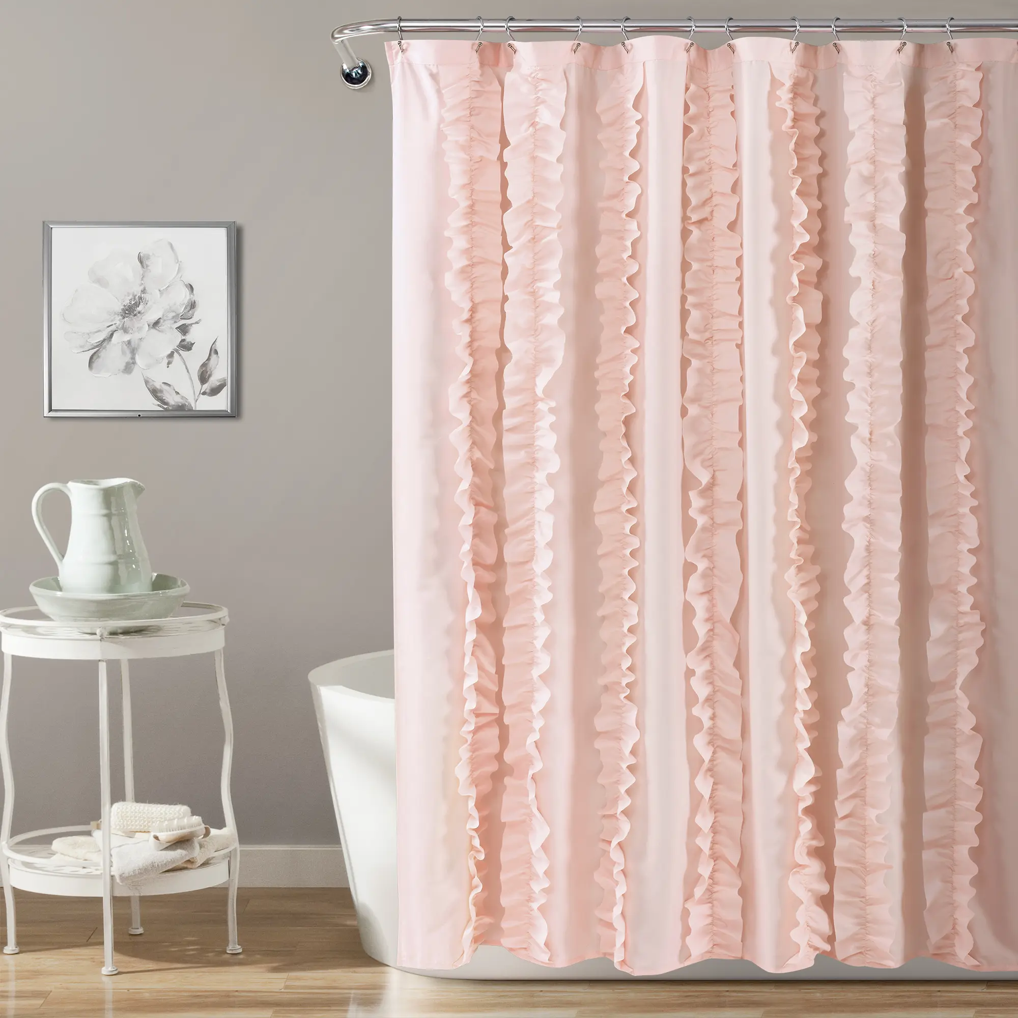 Lush Decor Belle Shower Curtain Single 72"W x 72"L Blush - Fabric Shower Curtains for Bathroom - Pink Bathroom Curtain - Coquette Decor