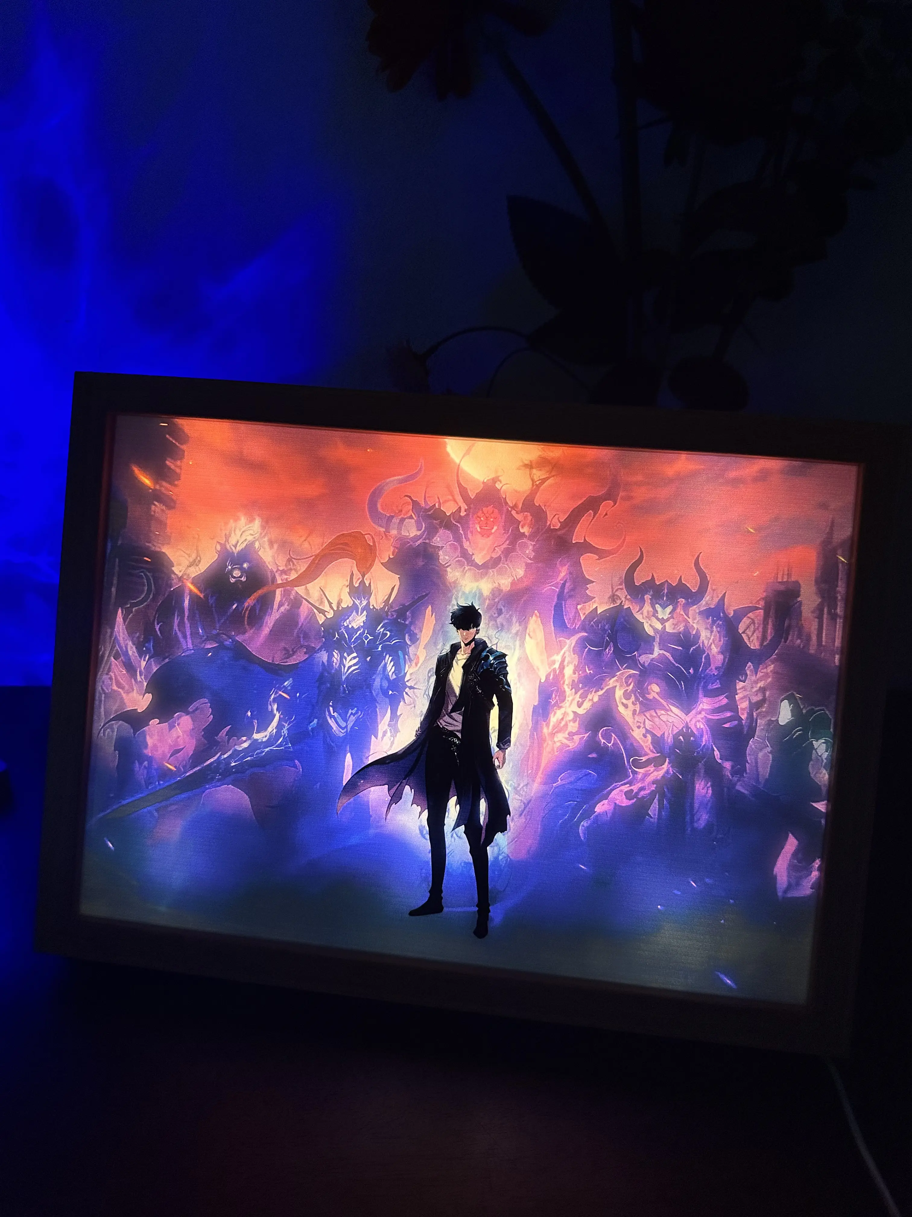 S0L0 Leveling Sung Jin Woo LED Anime Painting Night Light Large Size 12.6" x 9.3" summerwins, Artificial Night Light, Decorative Atmosphere Lighting