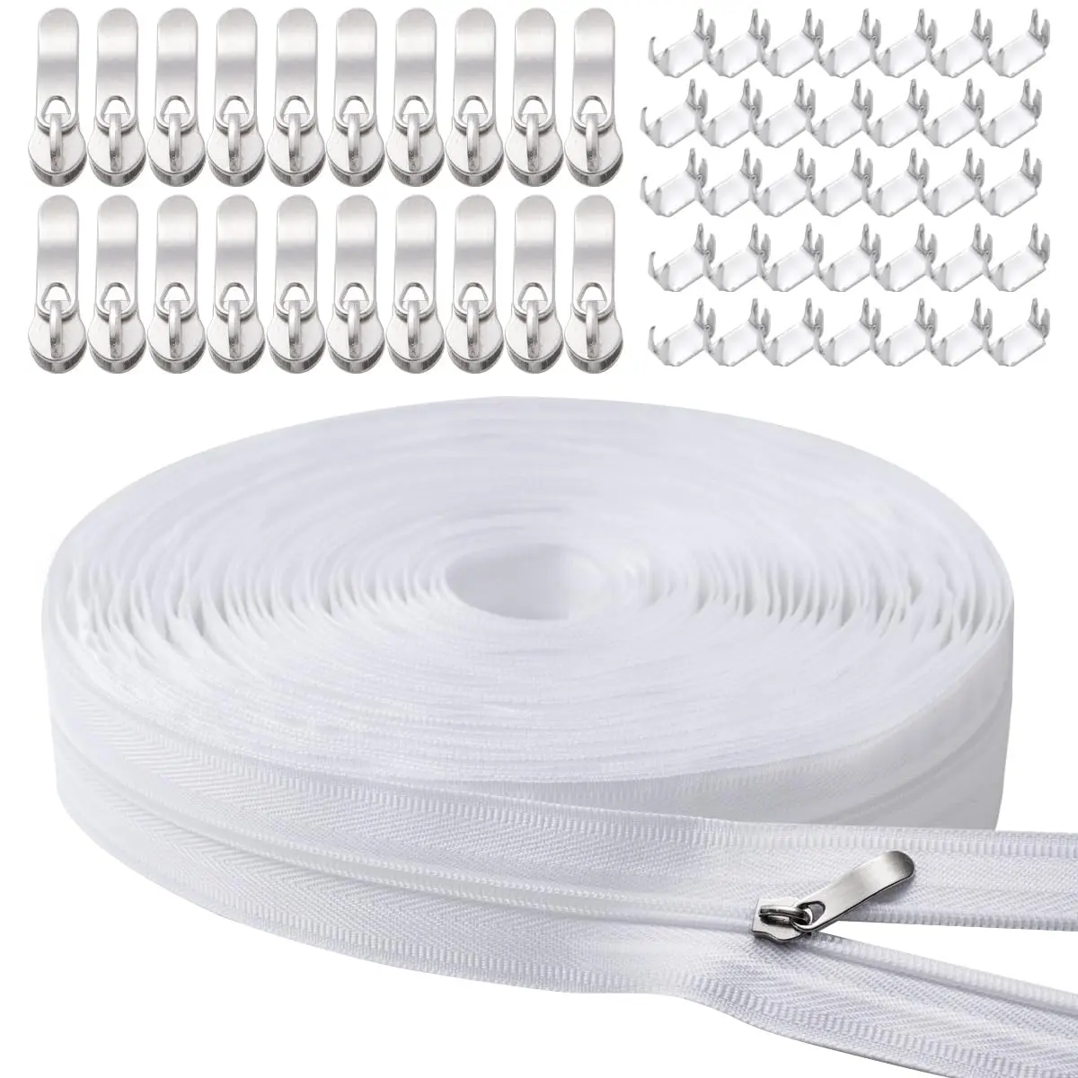 #3 Size White Nylon Coil Zipper Bulk Supply - 11Yards Length with 20 Replacement Sliders for Home Sewing, DIY Home Projects, Sewing Projects Ideas, Bag Making
