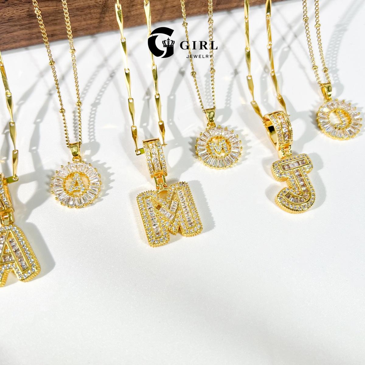 GGIRL Letter Necklace 18k Gold Plated Bling Dainty Necklaces Trendy Chunky Necklace Personalized Round Circle Pendant Zirconia Letters Name Crystal for Women 26 Alphabet Necklace Fashion Jewelry Gift for Holiday Haul Christmas Birthdays Anniversaries