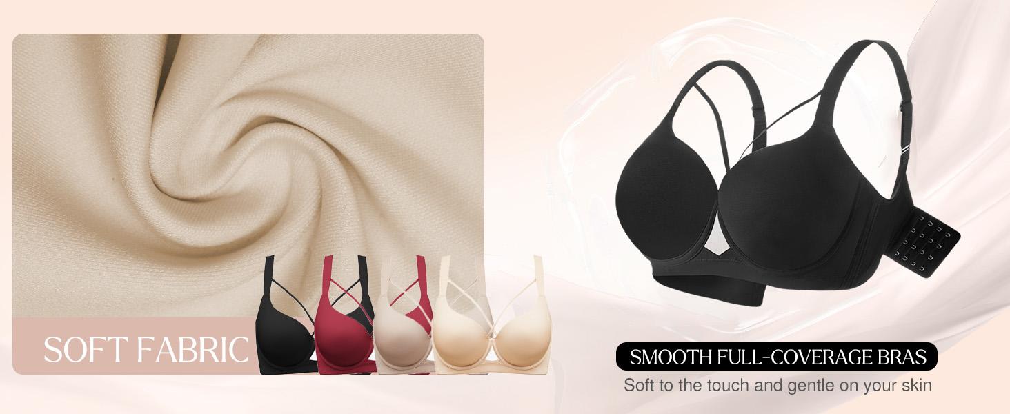 Women Seamless Push Up Padding Bras underwire Comfortable 3/4 cup Bra Buttery Soft Deep V Everyday Tshirt Bra
