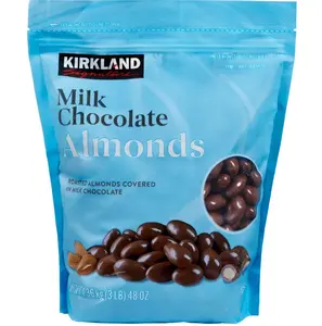 Kirkland Signature Milk Chocolate Almonds 3 lb Snack Creamy Roasted Almonds Covered in Milk Chocolate US Made Healthy Dessert Bonbon Protein Nut Flavor New Packing Pouch