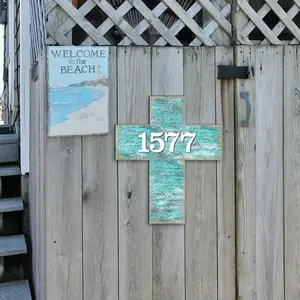 Designocracy MA8198313-12 12 in. Cross Wooden Custom House Number Sign Decor