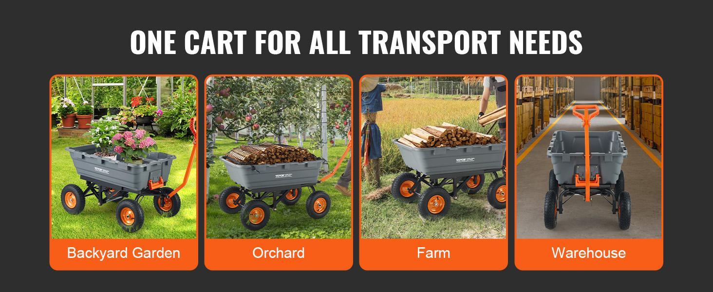 【fathersdaygift】VEVOR Garden Cart, Durable Poly Dump Cart with Simple Assembly Steel Frame, Versatile Dump Wagon with Dual-Function Handle, 6.48 cu.ft Utility Barrow 1200 lbs Load, 13 inch Wheels, Heavy Duty Wagon, Father's Day Gifts