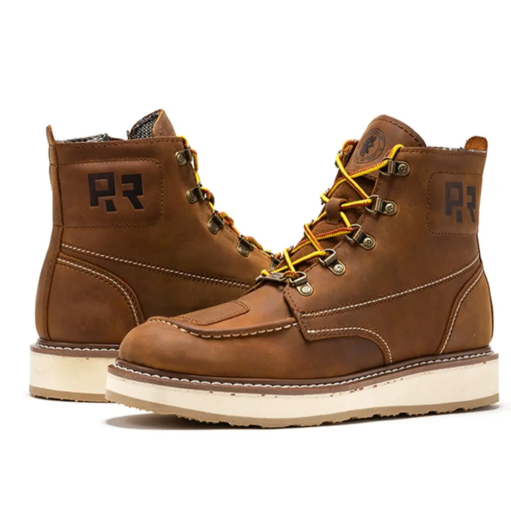 ROCKROOSTER Magnolia Sided Zip Soft Toe  Wedge Work Boots for Men Footwear Walking Shoes Comfort Leather Lace Up  Boy Closed Bota