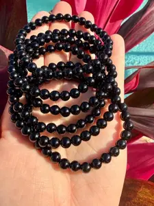 Natural Black Obsidian 6mm Beaded Stretch Bracelet | Sleek Minimal Gemstone Jewelry