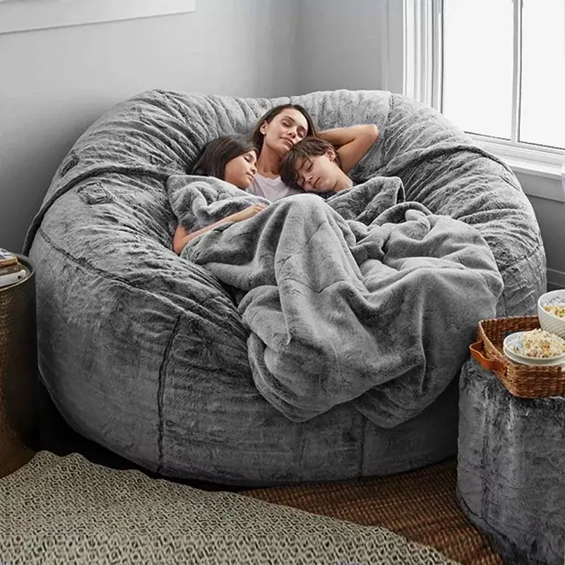6FT Super Soft Oversized Bean Bag Lazy Sofa with High-Rebound Memory Foam Filler, Removable Flannel Cover, Ship Free Indoor Furniture Bean Bags Covers & Refills, Bean Bags, Covers & Refills Super Soft Oversized