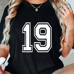 100% Cotton Fashion Tshirt Number 19 Varsity Sports Team Jersey 19th Birthday 19 Years T-Shirt Crewneck Oversized