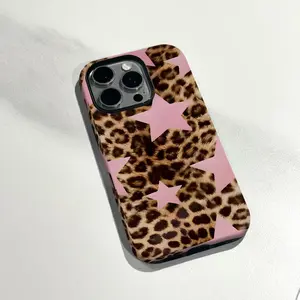 Hot‑Girl Pink Leopard Print Star Phone Case for iPhone 17 Pro Max — New Dual‑Lens Design, Trendy Shockproof, Unisex/Couples Style