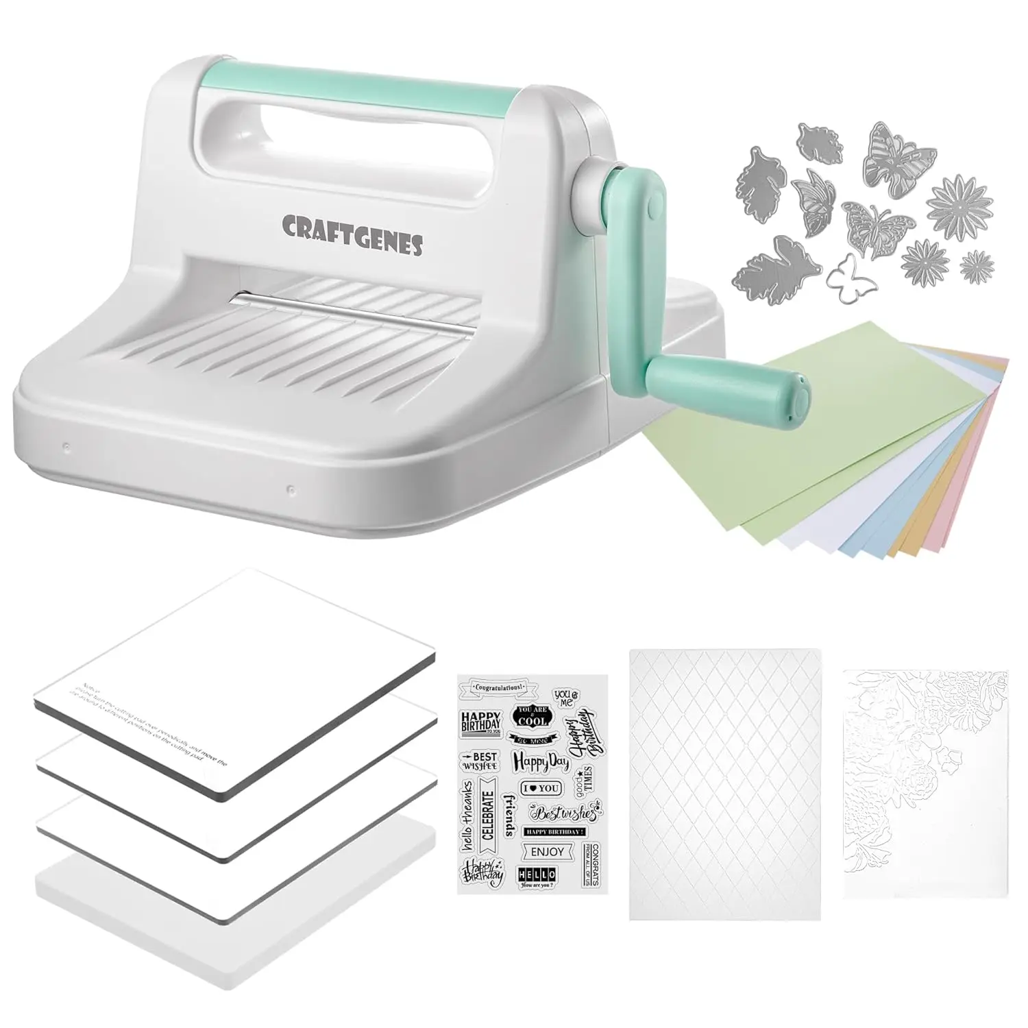 ABS Manual Die Cutting & Embossing Machine - 6-inch Opening, Complete Set with 1 Set of Die Cuts, A5 Embossing Folders, Plates, Craft Paper for Cardmaking, Scrapbooking DIY Festive Decor Home Supplies, Easy-To-Follow Instructions, Effortless Crafting