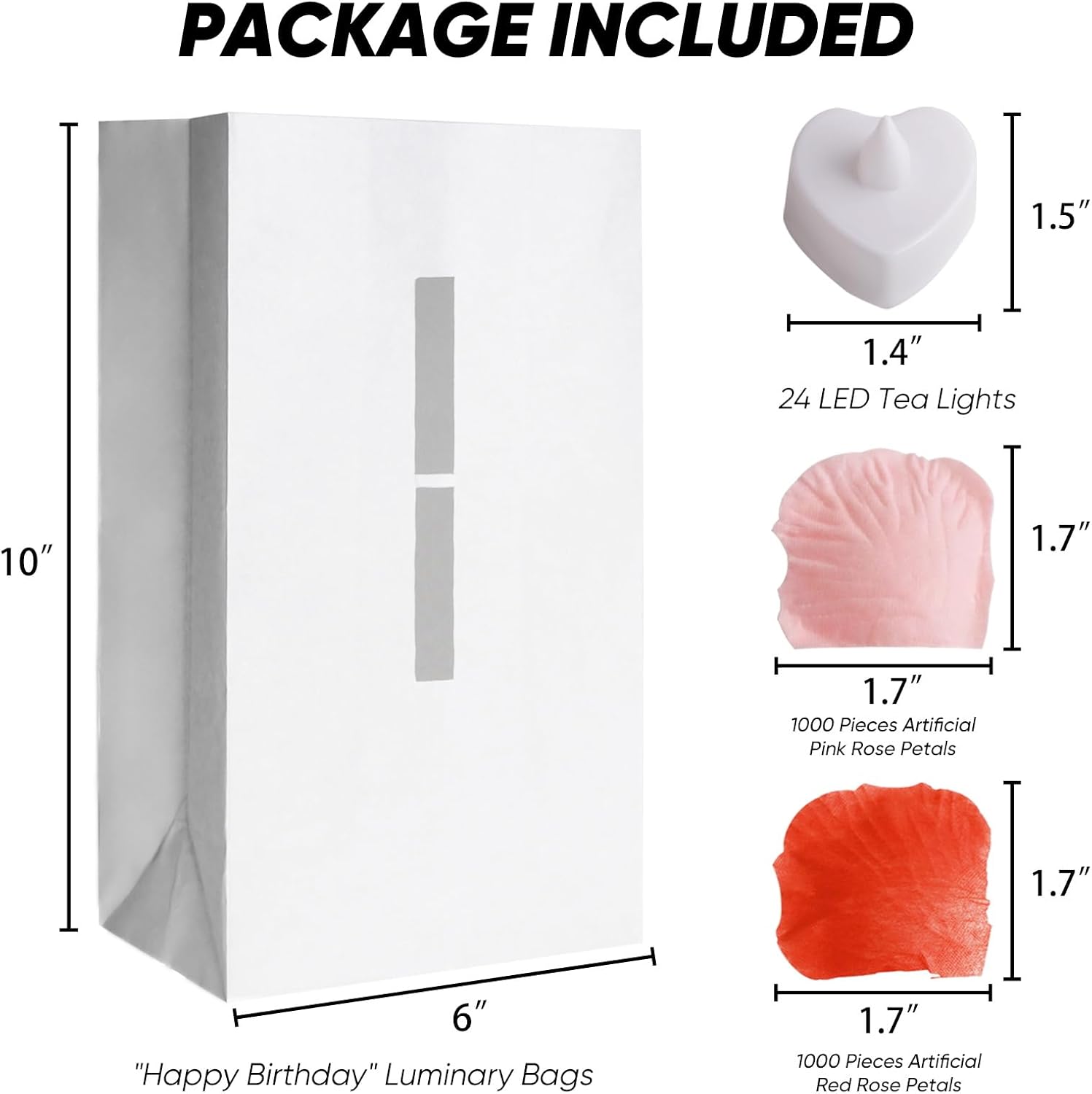 Happy Birthday Light Up Letters Luminary Bags with Flameless Candles and Fake Rose Petals, Happy Birthday Sign Party Decoration for Women Men