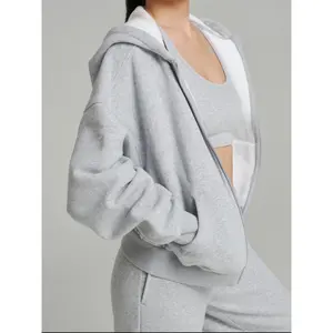 Plush Fleece Zip Hoodie - Heather Grey