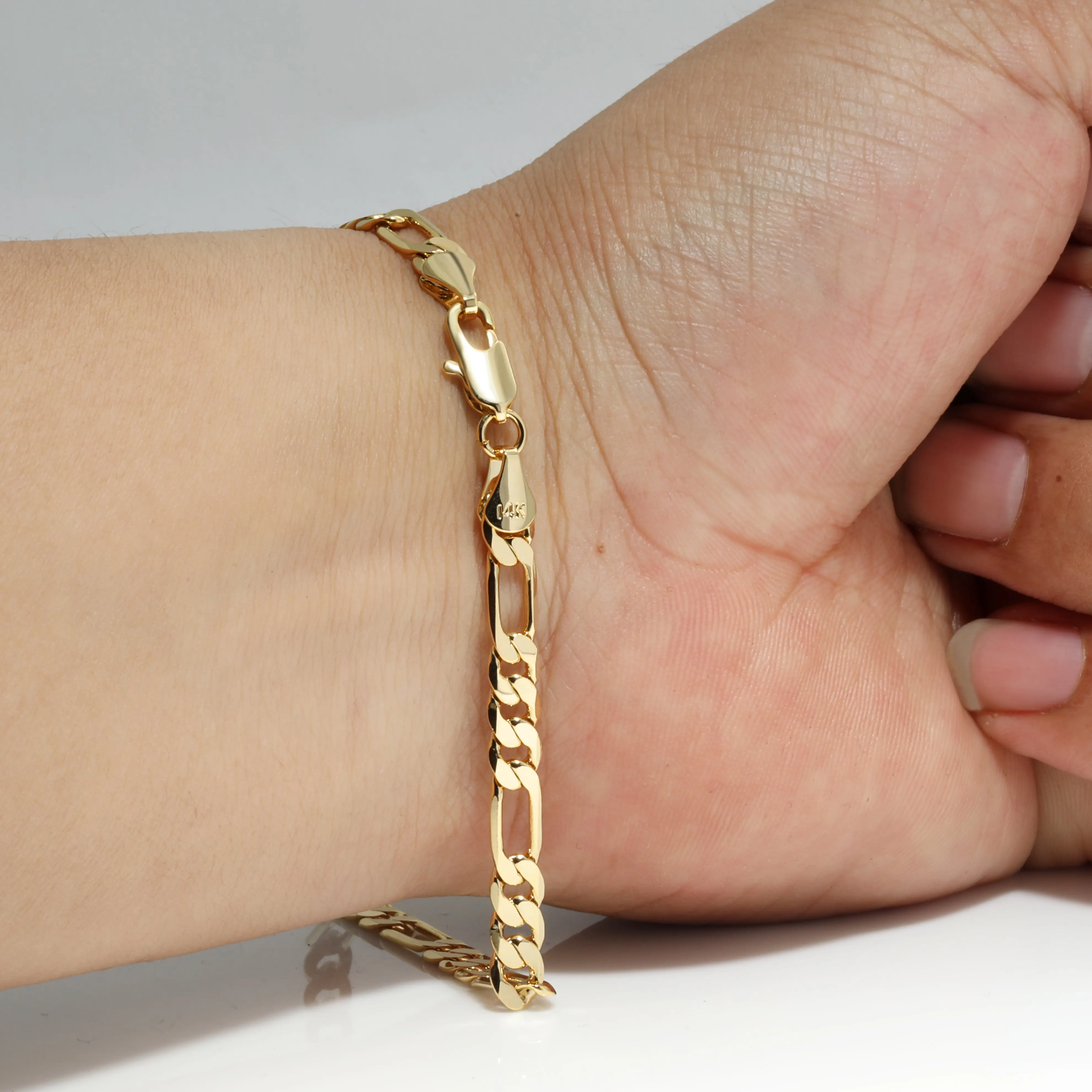 Blingkingstar - Essential Bracelet Chain 14k Stamped Gold Figaro Bracelets Lobster Clasp - Slim Fit, 4mm, 5MM, 6mm, 7mm, 8mm, 9mm, 10mm, 11mm, 12mm, Clean Timeless Design, Gold-Plated Unisex Fashion Costume Jewelry Accessory Father's Day - Gift for Her