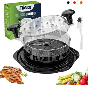 Chicken Shredder Tool Twist Large Black, 10” BPA-Free Meat Shredder for Chicken Breast Pork Beef, Manual Food Shredder with Brush, Anti-Slip, Ergonomic Handle, Fast Shredding for Kitchen & Meal Prep