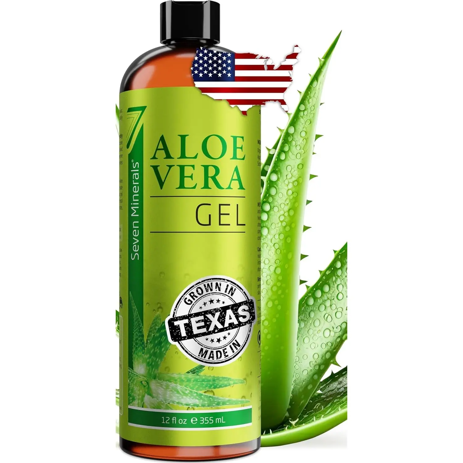Seven Minerals Organic AloeVera Gel - 2 oz - from Freshly Cut 100% Pure Aloe - For Face, Skin Repair, Hair, Sunburn Comfort Moisturizers Skincare