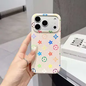 Colorful Vintage Floral Print Phone Case PU Leather Case phone case for Apple 17 16 15 14 13 12 11 Pro Promax with Delicate Elastic Touch and Warm Genuine Leather Texture