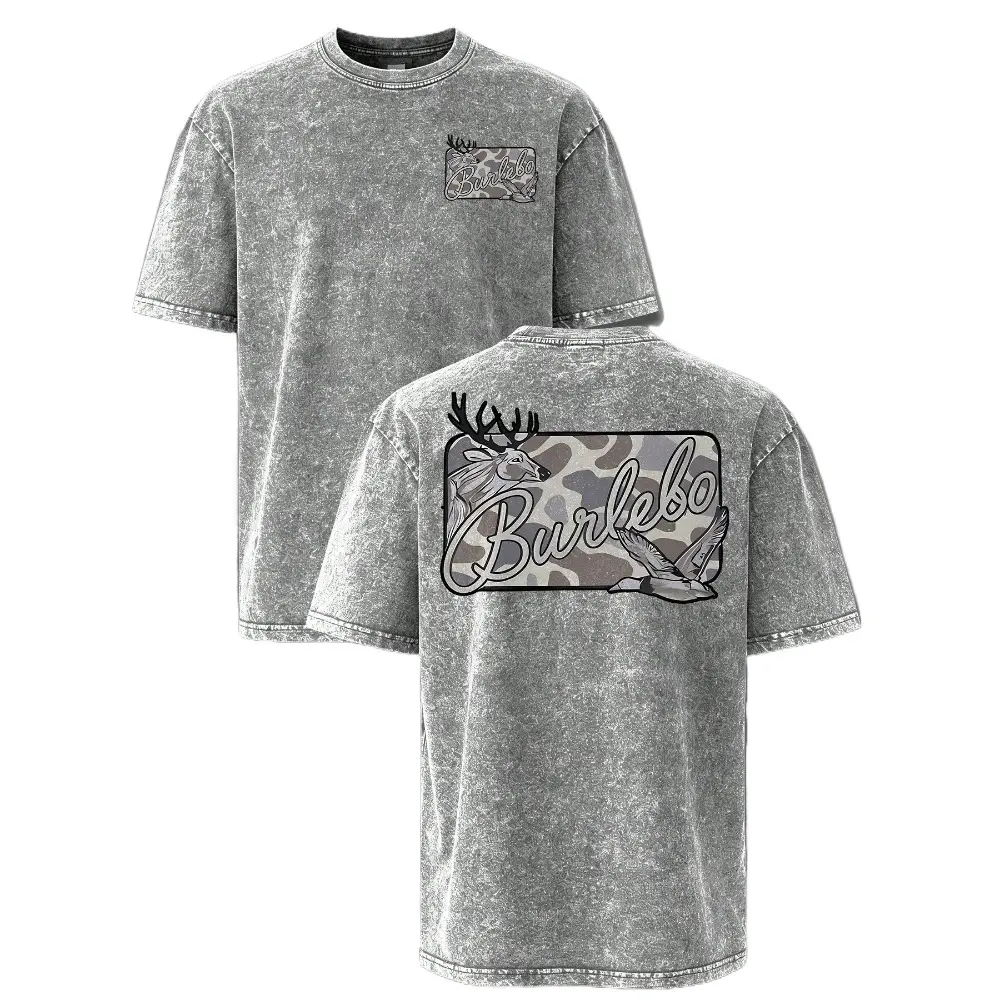 Men's Vintage Graphic T-Shirt with Deer & Duck Camo Print - Oversized Relaxed Fit Breathable Cotton Fabric, Classic Southern Outdoor Short Sleeve Top, Tops, Menswear, Round Neck, Men's T Shirts