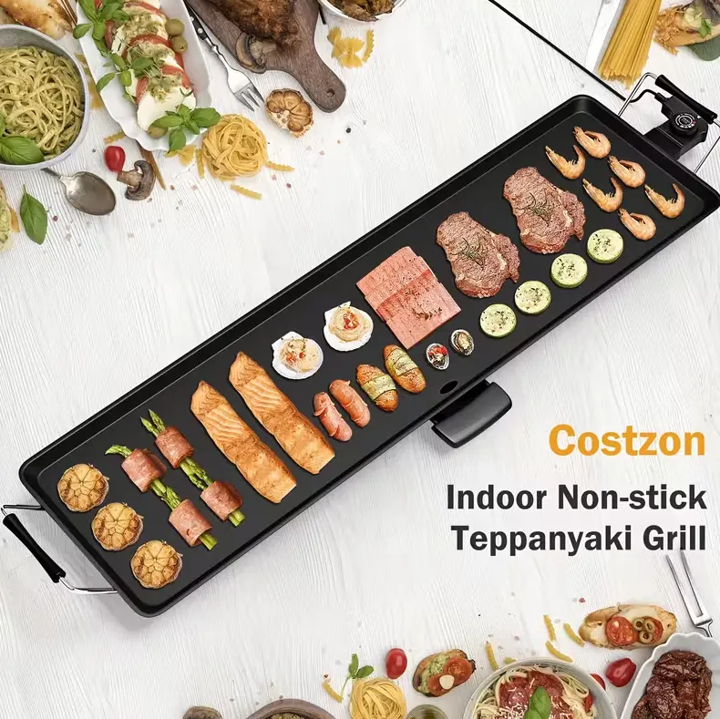 TANLOOK 35 In Electric Griddle and Grill, Smokeless BBQ Indoor Grill Griddle, Tabletop Kitchen Appliance with Nonstick Surface, Adjustable Temperature Setting, 35" Wide Cook Area