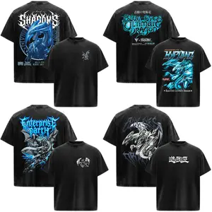 Blue Eyes White Dragon Yu Gi Oh Anime Manga Acid Washed 230GSM Heavyweight Cotton T Shirt Collection - Size S to 3XL - Unisex Vintage Streetwear Oversized Crewneck Merch - Gift for Anime Fans