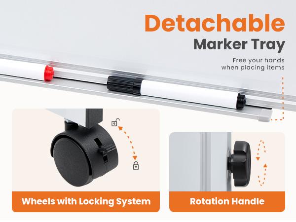 Double-Sided Magnetic Rolling Whiteboard with Silver Aluminium Frame, Wheels, Stand, Dry Erase Markers, Classroom Supplies for Office & Home Use Double-Sided Magnetic Rolling Whiteboard with Silver Aluminium Frame, Wheels, Stand, Dry Erase Markers, Classroom Supplies for Office & Home Use