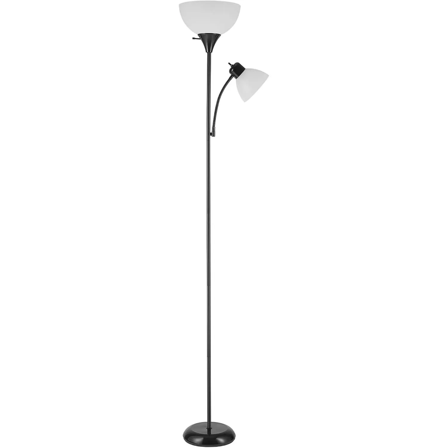 72-in Torchiere Floor Lamp with Adjustable Reading Light, Matte Black Finish, Frosted Shade, Dual Rotary Switch Included, 3-Step Dimmable Modern Standing Light for Living Room, Indoor Recreation Floor Lamps & Torchieres, Led Floor Lamp, Adjustable Lights
