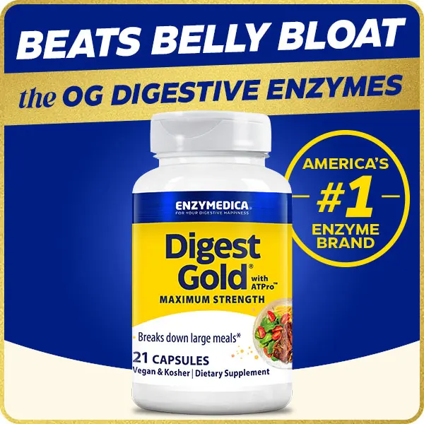 Digest Gold™ | Maximum-strength enzymes quickly break down large meals, converting food into fuel* | Reduces occasional gas, bloating and indigestion* | America’s #1 best-selling digestive enzyme formula+ 