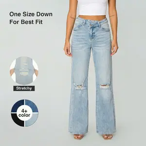 Canana Crossover Tummy Control High Rise Bootcut Ripped Flare Stretch Jeans Fashion Asymmetric Vintage Ripped Jeans SH25F15 Streetwear Maxi Womenswear All-Season Wearable Perfect for Dating & Outdoor Activities  #SpringStatement