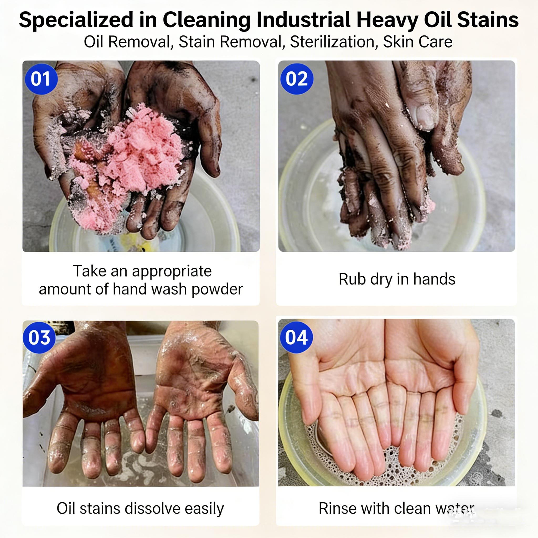 Industrial Oil Stain Handwashing Powder 21 oz Bag Powerful Grease & Dirt Removal Gentle on Skin Non-Irritating