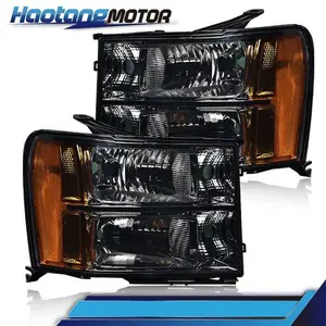CROSSDESIGN Fits 2007-2013 GMC Sierra 1500 2500HD 3500HD Smoke Headlights Left+Right 07-13