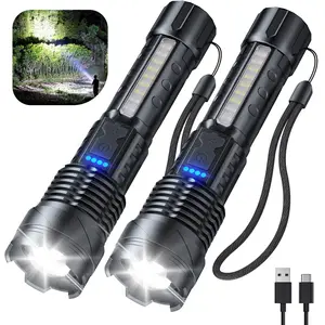 Rechargeable Flashlight High Lumens - 7 Modes Super Bright LED, Adjustable Focus, IPX6 Waterproof, Powerful Tactical Flashlight for Camping, Home Emergency, Hunting