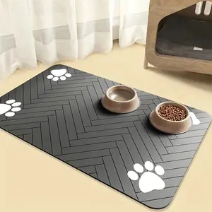 Quick-Drying Absorbent Pet Feeding Mat for Dogs and Cats, Non-Slip Rubber Bottom, Dark Polyester Surface for Indoor Use thin cold lightweight blanket small large