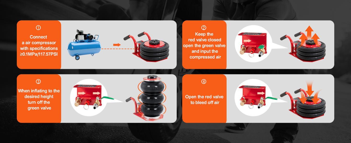 VEVOR Air Jack, TikTokShopBlackFriday, 3 Ton/6600 lbs Triple Bag Air Jack, Airbag Jack with Six Steel Pipes, Lift up to 17.7 inch/450 mm, 3-5 s Fast Lifting Pneumatic Jack, with Side Handles for Car, Garage, Repair (Red)